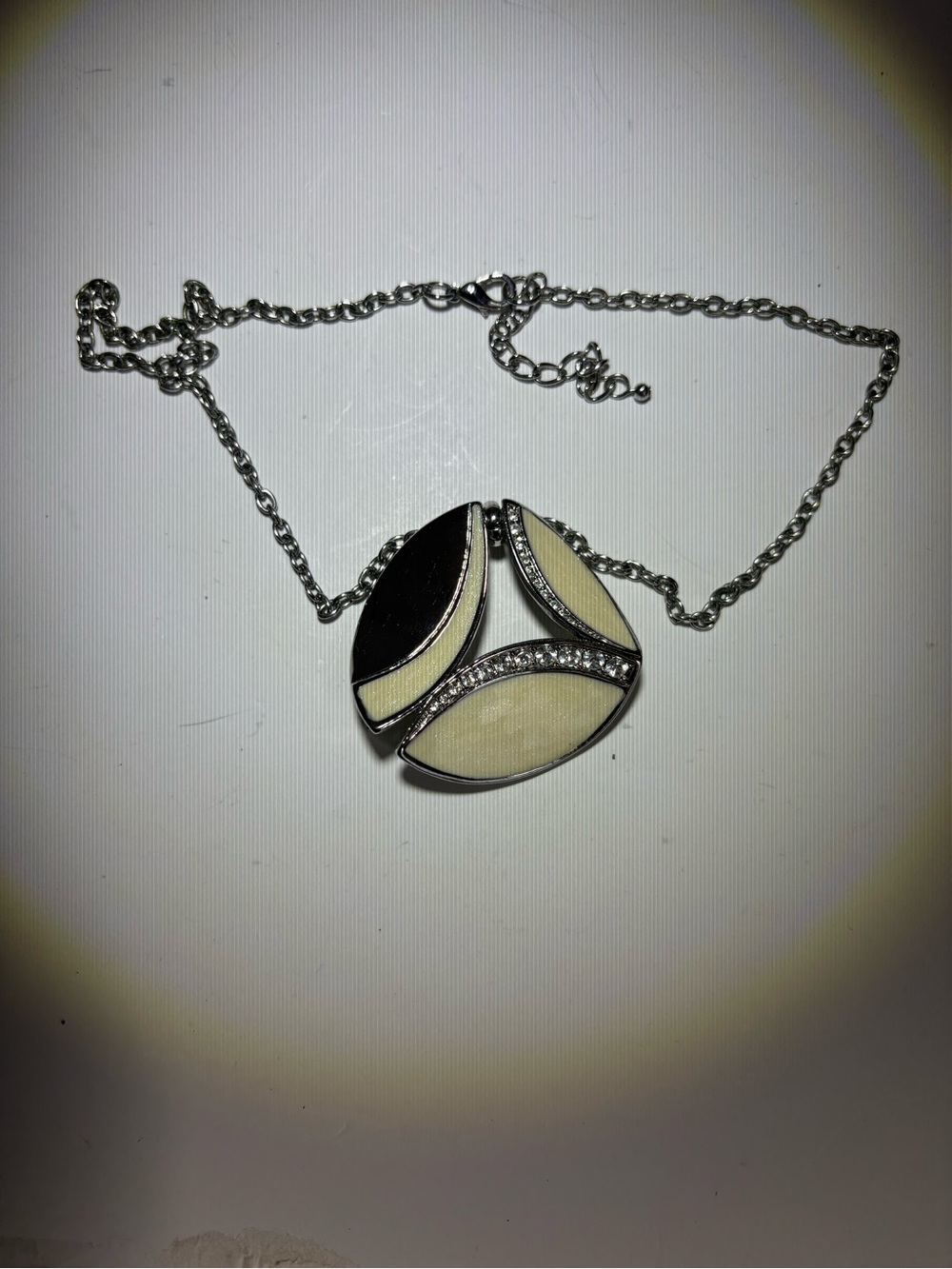 Elegant Black and Cream Enamel Pendant Necklace